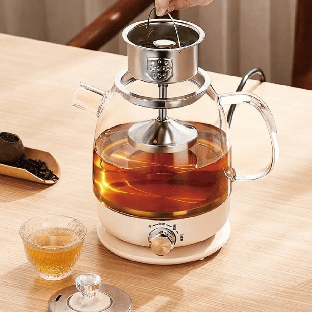 Elektrische glazen theepot 1 liter met RVS infuser