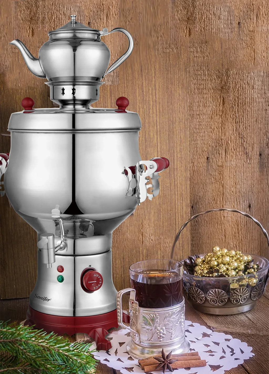 Elektrische samovar 6 liter met theepot van 750 ml