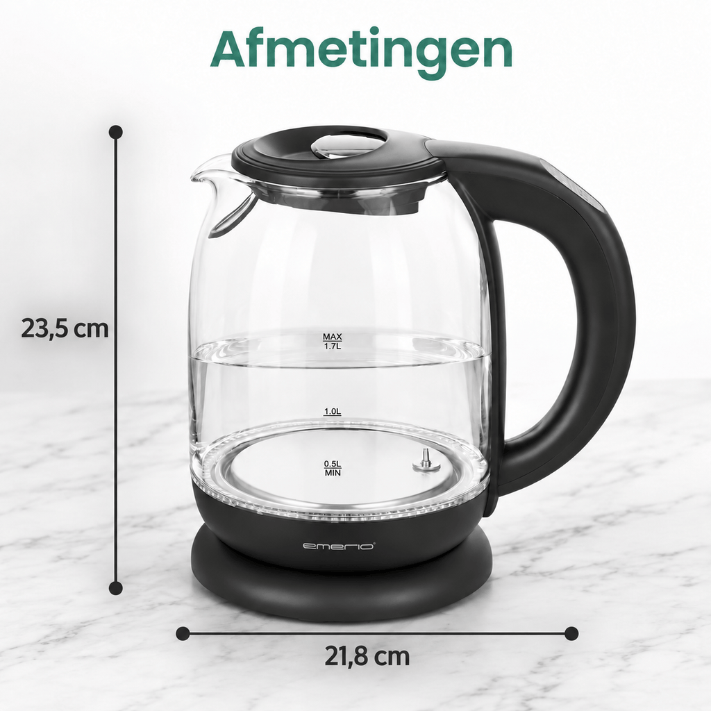 Emerio glazen waterkoker 1,7 liter – 5 temperatuurstanden