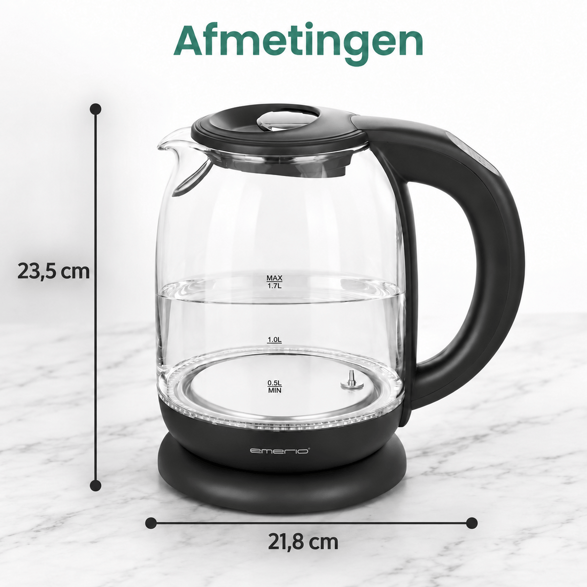 Emerio WK-119255.5 glazen waterkoker 1,7 liter – 5 temperatuurstanden