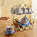Engels blauw en goud porseleinen theeservies