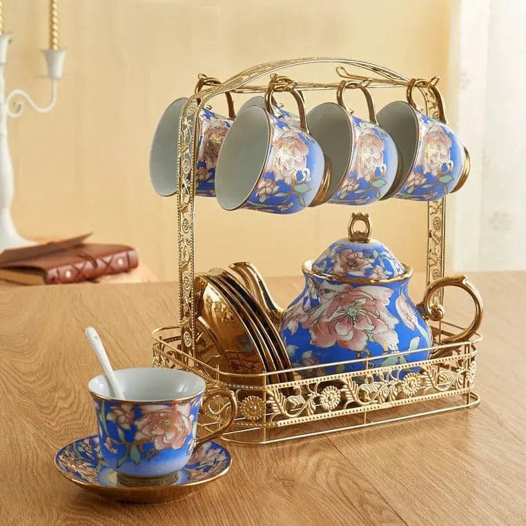 Engels blauw en goud porseleinen theeservies