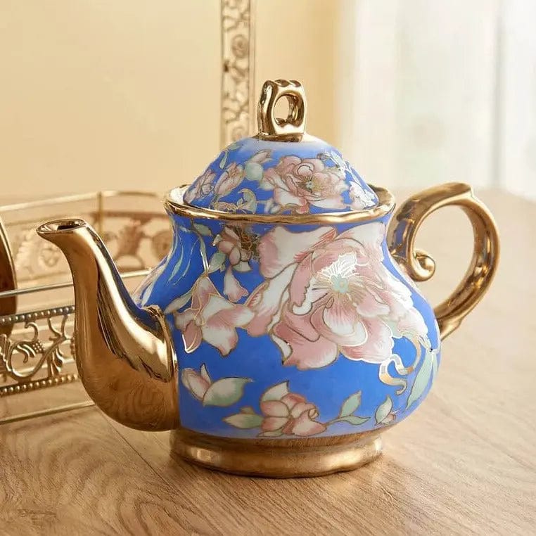 Engelse blauw-gouden porseleinen theepot 1L