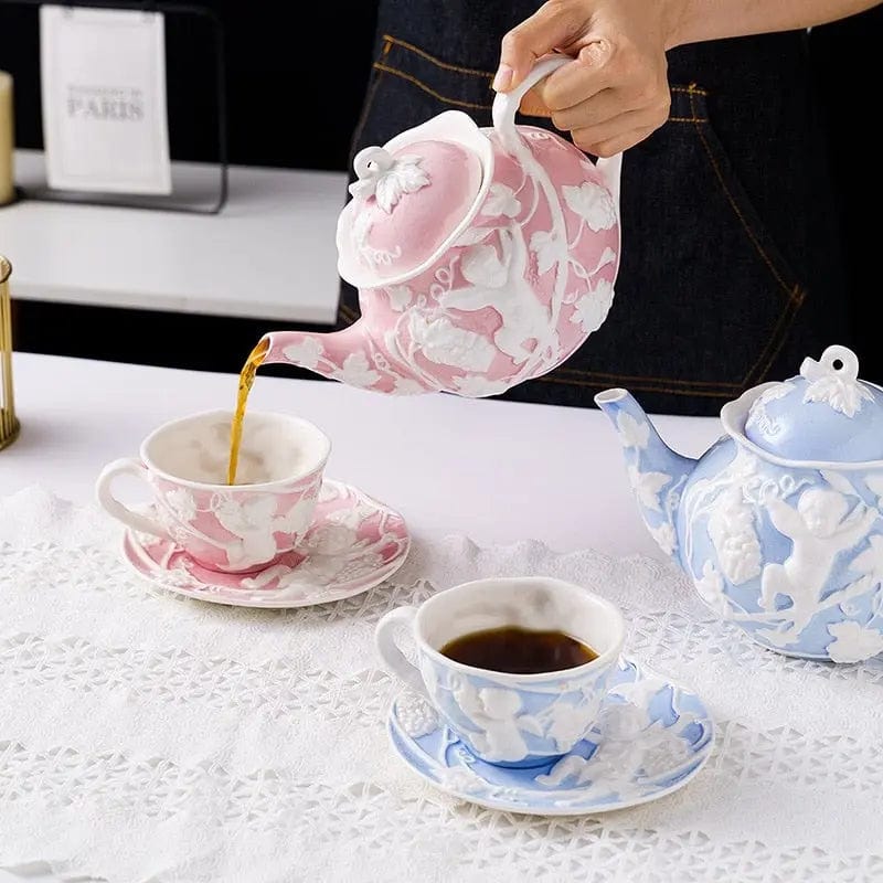 Engelse blauw-roze porseleinen theepot 1L