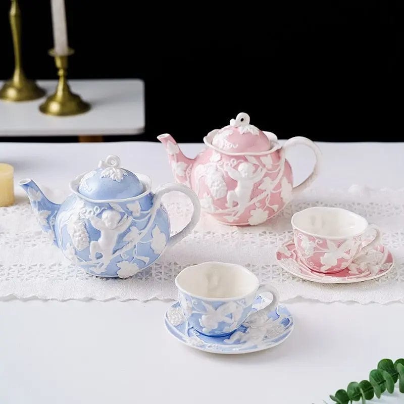 Engelse blauw-roze porseleinen theepot 1L