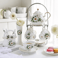 Engelse porseleinen theeset met witte bloemen – theepot 500 ml en 4 kopjes