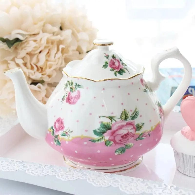 Engelse roze en witte porseleinen theepot 1L