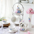 Engelse witte, roze en blauwe porseleinen theeset