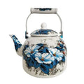 Geëmailleerde waterketel 5 liter met blauwe bloemen