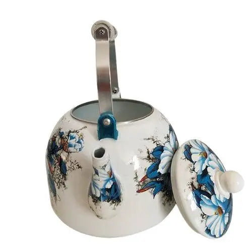 Geëmailleerde waterketel 5 liter met blauwe bloemen