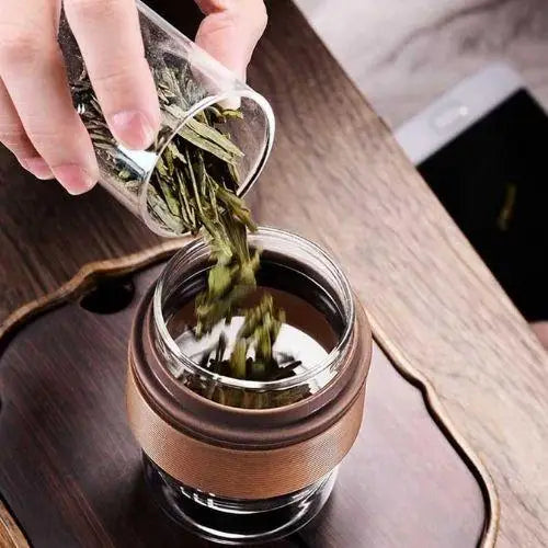 Glazen reistheefles 200 ml met ingebouwde infuser