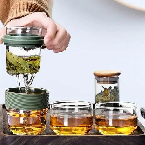 Glazen reistheefles 200 ml met ingebouwde infuser