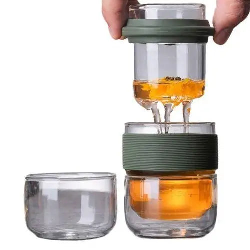 Glazen reistheefles 200 ml met ingebouwde infuser