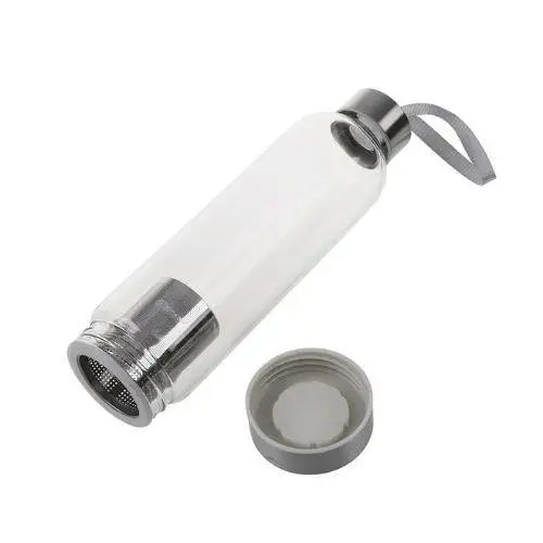 Glazen theefles 550 ml met infuser en roze hoes