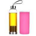 Glazen theefles 550 ml met infuser en roze hoes