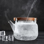 Glazen theepot 1,1 liter met stoominfuser en houten handgreep