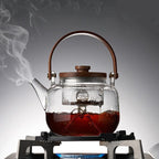 Glazen theepot 1,1 liter met stoominfuser en houten handgreep