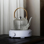 Glazen theepot 1 liter met 2 infusers en houten handgreep