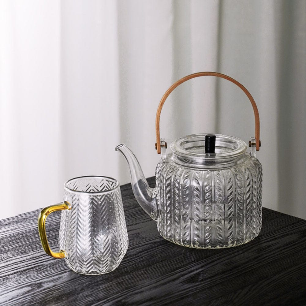 Glazen theepot 1 liter met infuser en houten handgreep