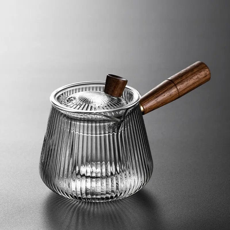 Glazen theepot met houten zijhandgreep 400 ml