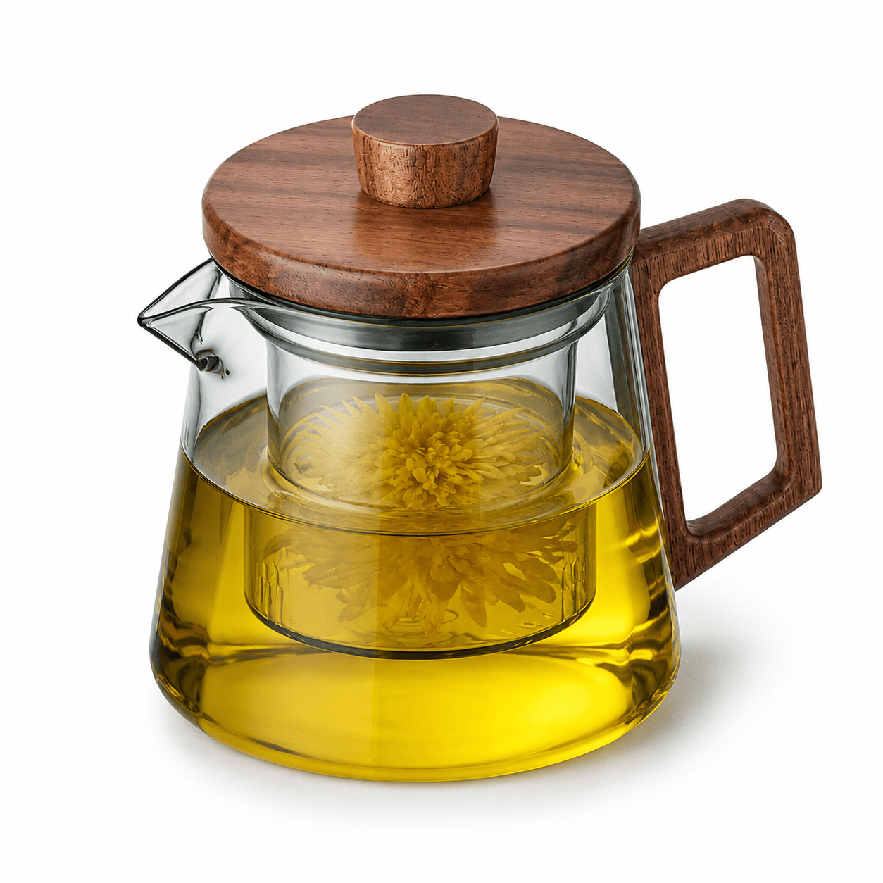 Glazen theepot met infuser en walnoot handgreep – 500 & 700 ml