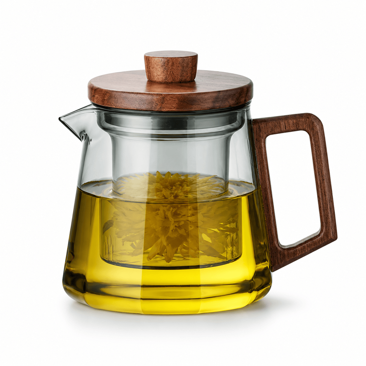 Glazen theepot met infuser en walnoot handgreep – 500 & 700 ml