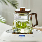 Glazen theepot met infuser en walnoothouten handgreep – 500 of 700 ml