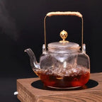 Glazen theepot met koperen handvat, 700 ml
