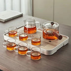Glazen theeservies met dienblad