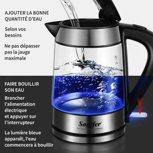 Glazen waterkoker 1,7 liter met zwarte RVS accenten