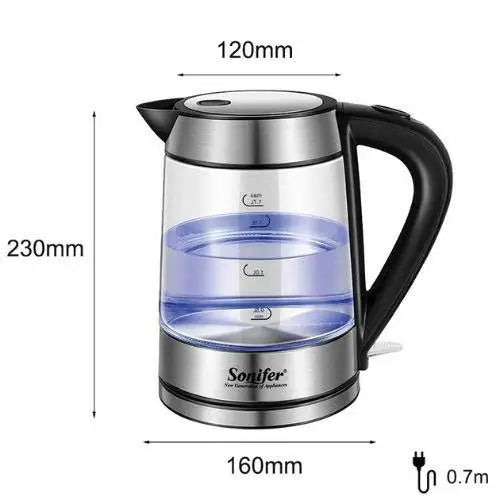 Glazen waterkoker 1,7 liter met zwarte RVS accenten