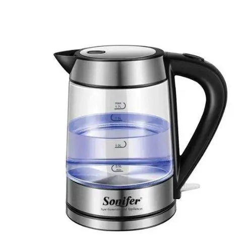 Glazen waterkoker 1,7 liter met zwarte RVS accenten