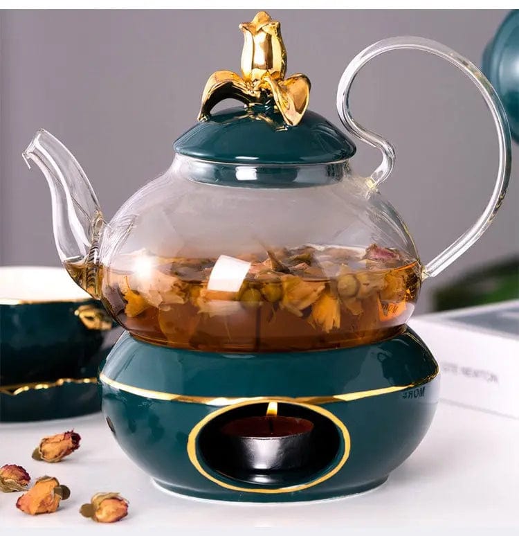 Gouden Bloemen Glazen Theepot 600ML