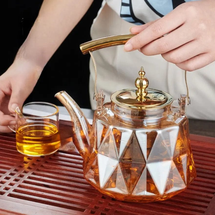 Gouden glazen theepot 1L