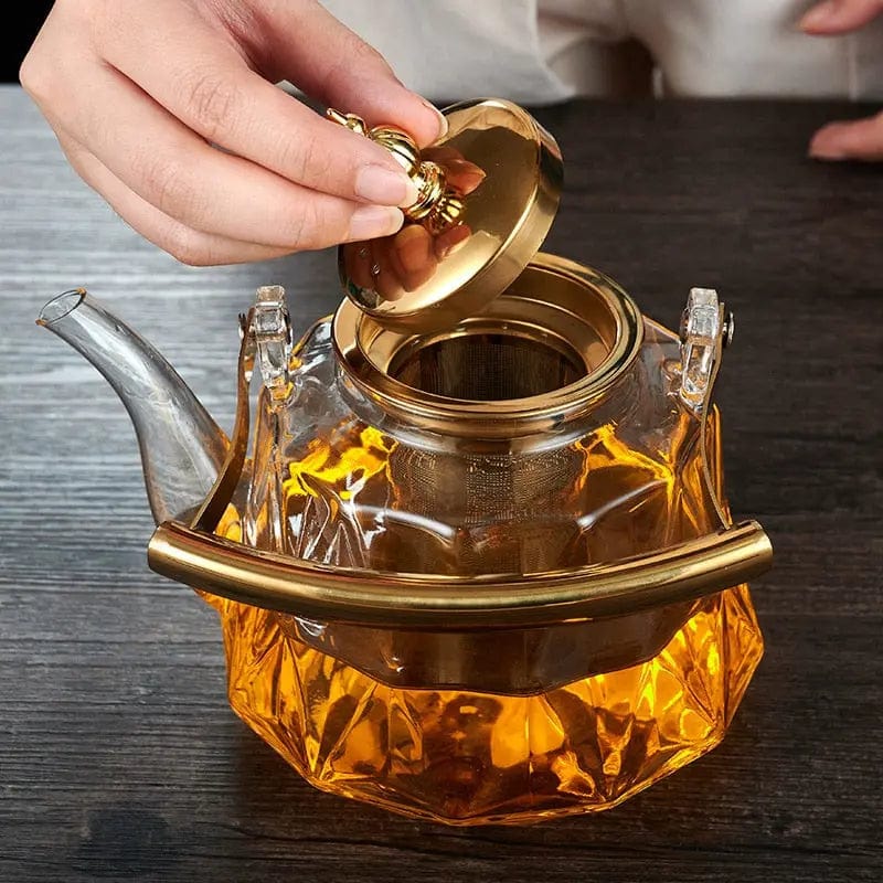 Gouden glazen theepot 1L