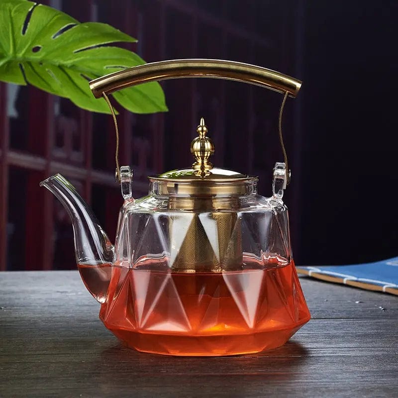 Gouden glazen theepot 1L