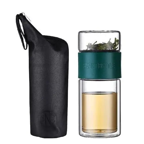 Groene dubbelwandige glazen theefles 200 ml