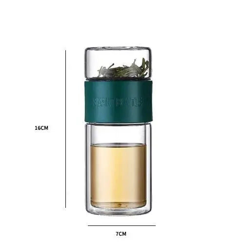 Groene dubbelwandige glazen theefles 200 ml