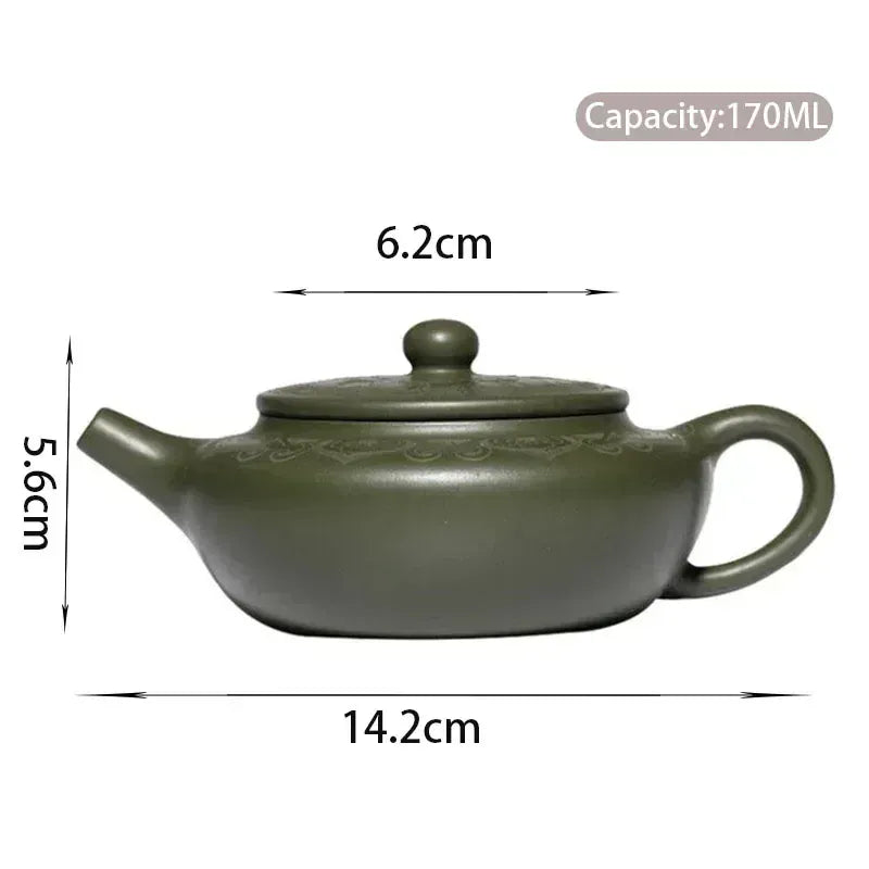 Groene Yixing-stijl kleitheepot 170 ml met gegraveerd motief
