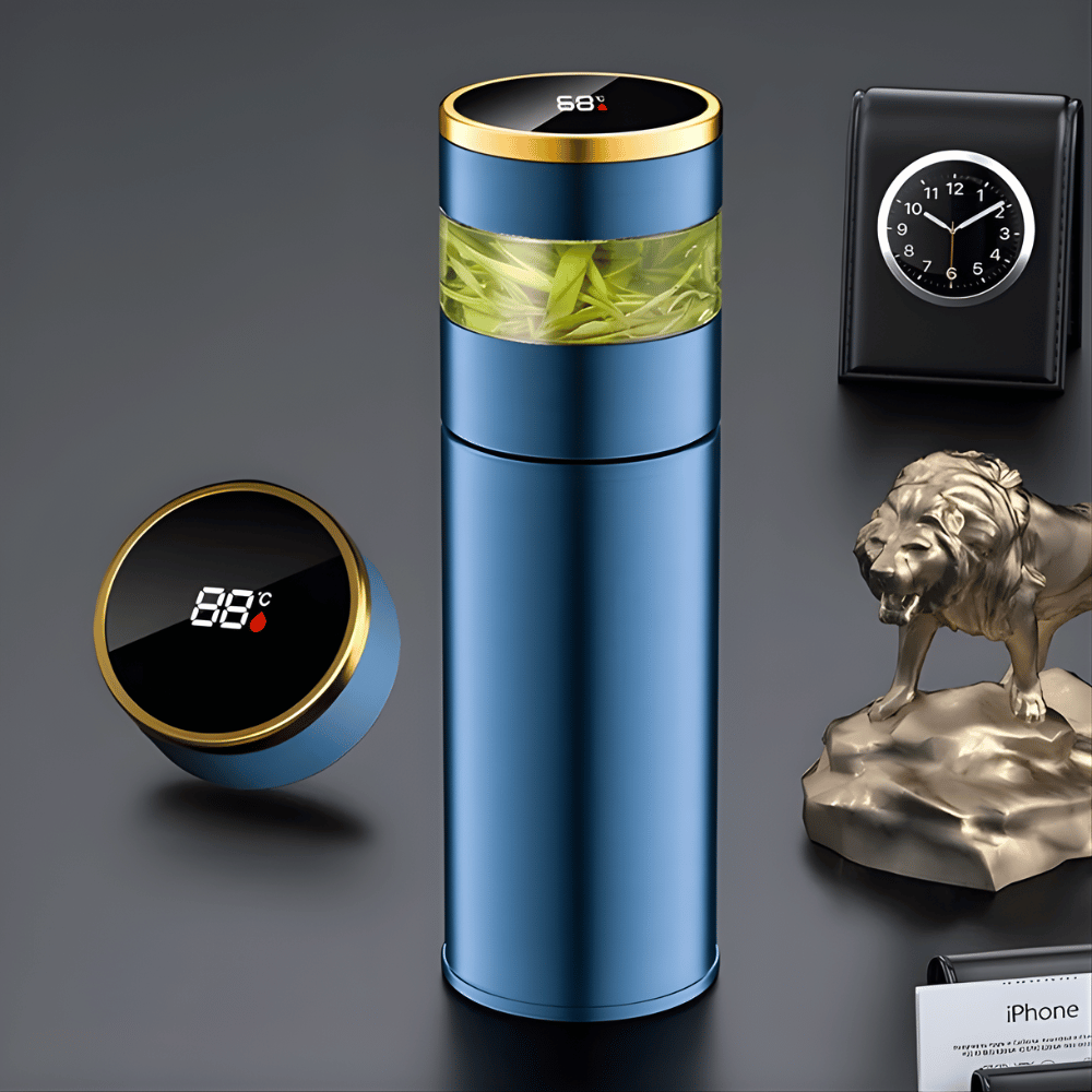 Dubbelwandige RVS theethermosfles 450 ml met temperatuurdisplay