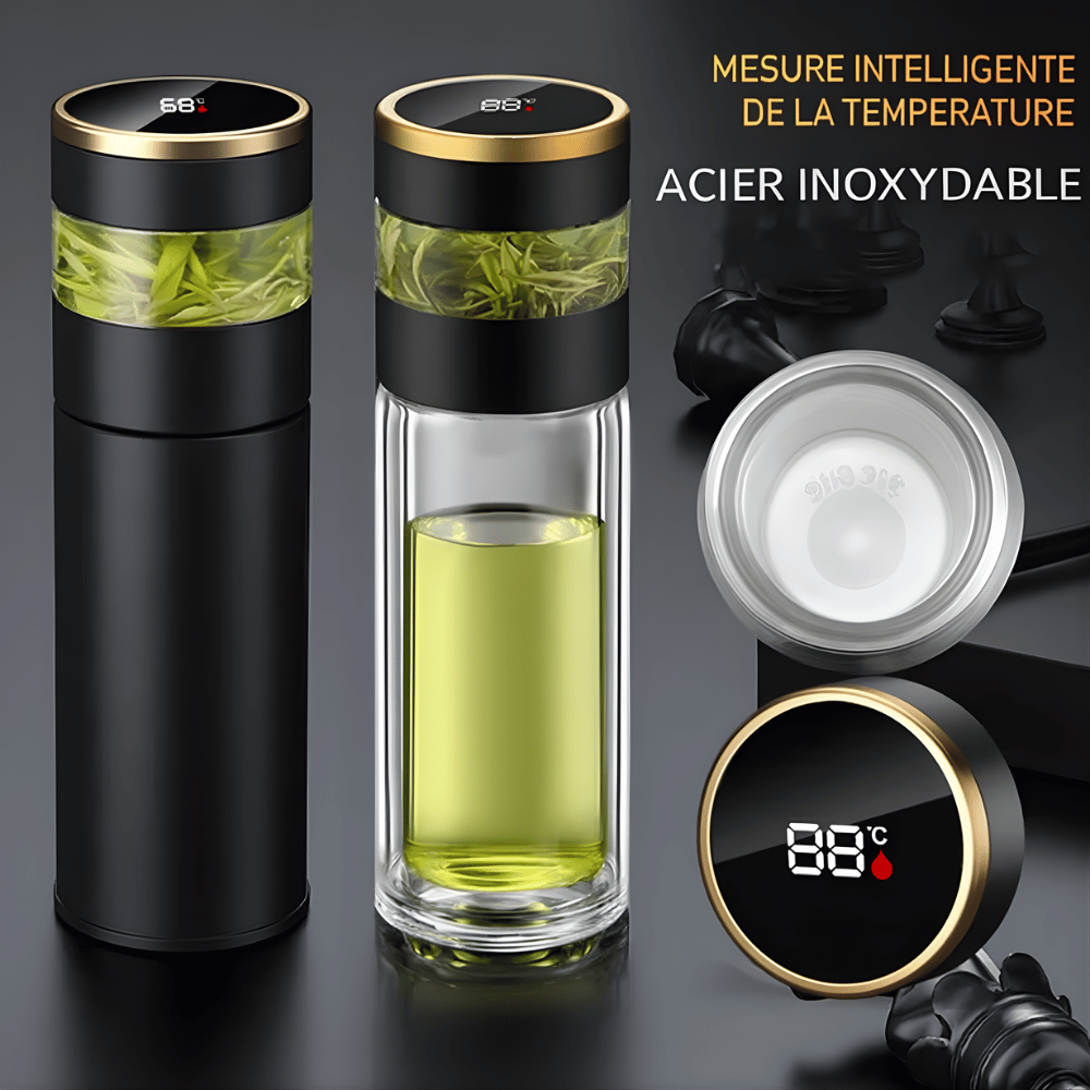 Dubbelwandige RVS theethermosfles 450 ml met temperatuurdisplay