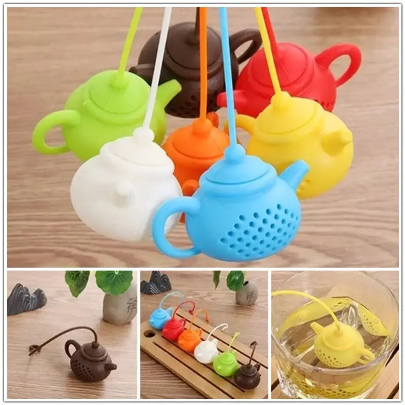 Siliconen thee-infuser in theepotvorm met koord – afbeelding 3