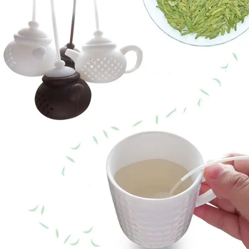 Siliconen thee-infuser in theepotvorm met koord