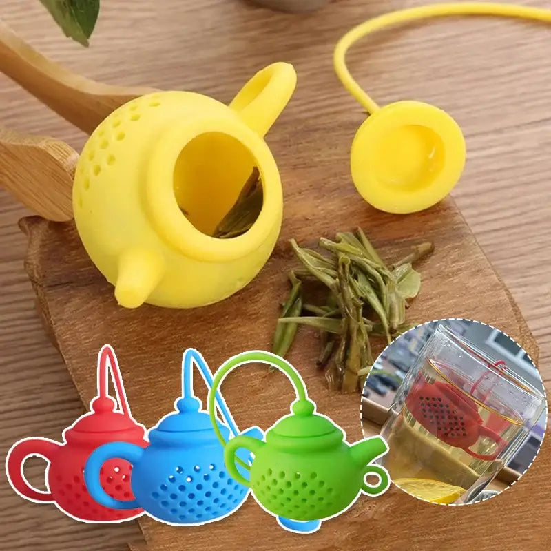Siliconen thee-infuser in theepotvorm met koord – afbeelding 4