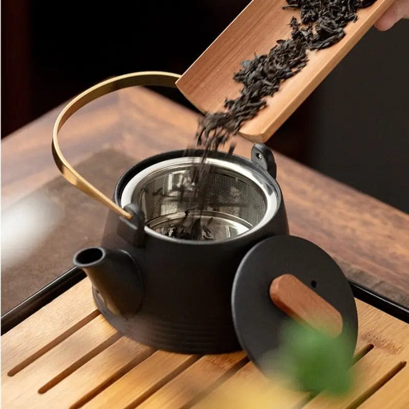 Japans design zwarte keramische theeset