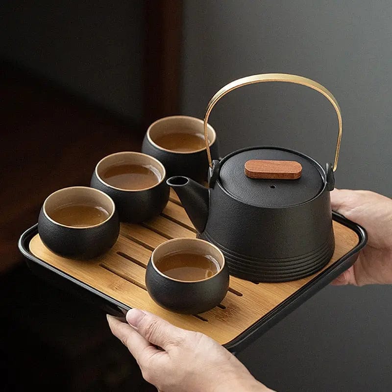 Japans design zwarte keramische theeset
