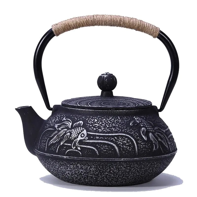 Japanse gietijzeren theepot met vismotieven 900ml
