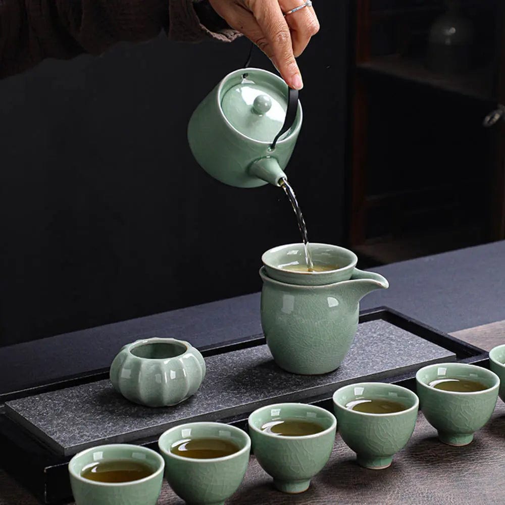 Japanse Jadegroene Crackle Theeset