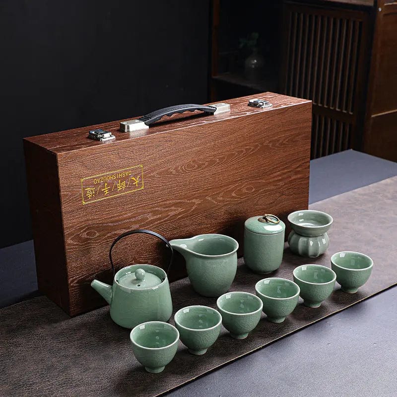 Japanse Jadegroene Crackle Theeset