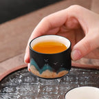 Japanse keramische theeset met bergmotieven – theepot 360 ml en 4 kopjes